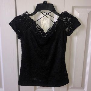 Black Lace Off-the-Shoulder Blouse